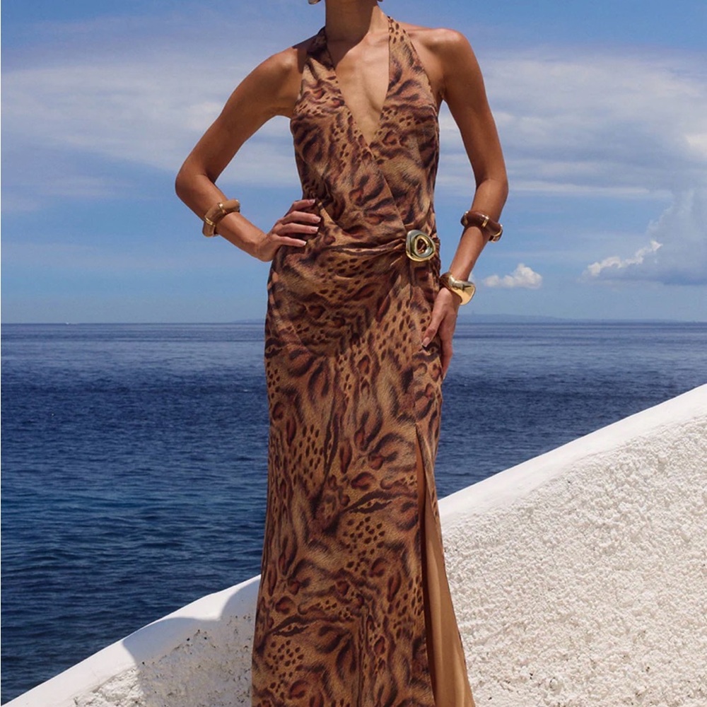 NWT Runaway The Label Marbella Halter Maxi Dress - Mendez Brown, Size M